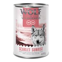 10 + 2 ingyen!  12 x 400 g Wolf of Wilderness - Scarlet Sunrise: Sertéshús, lazac és tonhal