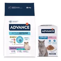 10kg Advance Hairball száraz macskatáp+12x85g Sterilized pulyka nedvestáp akciósan