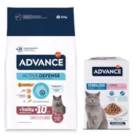 10kg Advance Senior csirke száraz macskatáp+12x85g Sterilized pulyka nedvestáp akciósan