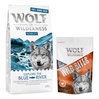 12 kg Wolf of Wilderness "Explore The Blue River" Mobility - szabad tartású csirke száraz kutyatáp+180g Wolf of Wilderness Wild Bites Wide Acres - csirke kutyasnack ingyen