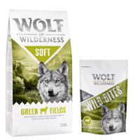 12 kg Wolf of Wilderness 'Soft - Green Fields' - bárány száraz kutyatáp+180g Wolf of Wilderness Wild Bites Green Fields - bárány kutyasnack ingyen