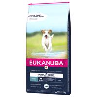 12kg Eukanuba Grain Free Adult Small / Medium Breed lazac száraz kutyatáp 10% kedvezménnyel