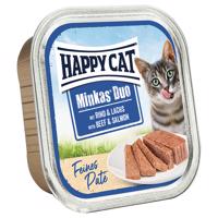 12x100g Happy Cat Minkas Duo Marha & lazac finom pástétom tálcás nedves macskatáp