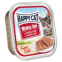 12x100g Happy Cat Minkas Duo Szárnyas & marha finom pástétom tálcás nedves macskatáp