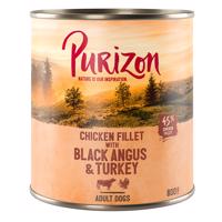 12x800g Purizon Original nedves kutyatáp - Csirkefilé, Black Angus & pulyka