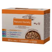 12x85g Nature's Variety Bites szószban mix (4 változattal: csirke, lazac, pulyka, tonhal)  nedves macskatáp ingyen 9+3 ingyen