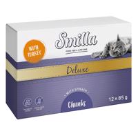 12x85g Smilla Deluxe falatok szószban pulyka & spenót nedves macskatáp