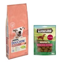 14kg PURINA Dog Chow Adult Sensitive lazac  száraz kutyatáp+90g Adventuros vaddisznó kutyasnack ingyen