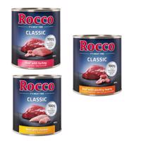 24x800g Rocco Classic Szárnyas-mix: marha/csirke, marha/szárnyasszív, marha/pulyka nedves kutyatáp 22+2 ingyen