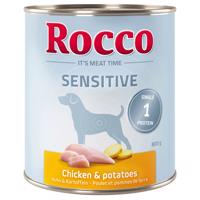 24x800g Rocco Sensitive Csirke & burgonya (gabonamentes) nedves kutyatáp 20+4 ingyen