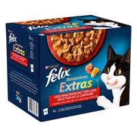 48x85g Felix Sensations Extra szárazföldről nedves macskatáp 38+10 ingyen