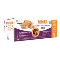 48x85g IAMS Delights Adult szárazföld- & tengermix aszpikban nedves macskatáp 36+12 ingyen