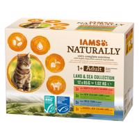 48x85g IAMS Naturally Adult Cat szárazföld & tenger mix nedves macskatáp 36+12 ingyen