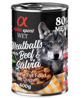 6x400g alpha spirit Dog Meatballs Marha & zsálya nedves kutyatáp 4+2 ingyen