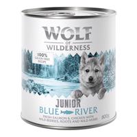 6x800g Little Wolf of Wilderness-Blue River Junior kutyatáp - Csirke & lazac