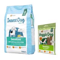 900g Green Petfood InsectDog Sensitive száraz kutyatáp+180g VeggieDog Denties kutyasnack ingyen